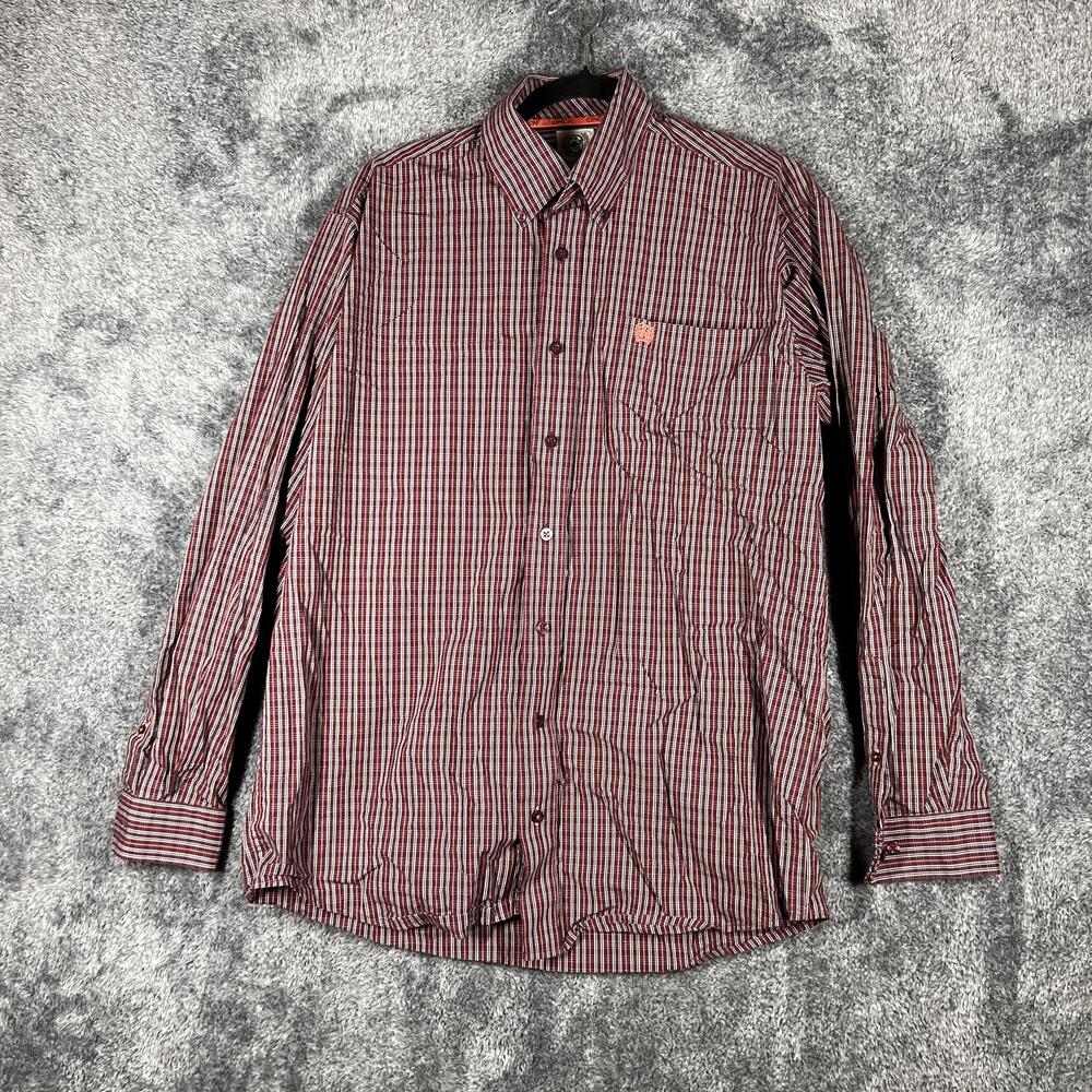 Cinch Shirt Mens Small Red Plaid Long Sleeve Button Up Embroidered Pockets